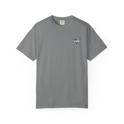 Light green t-shirt with a small logo on a white background