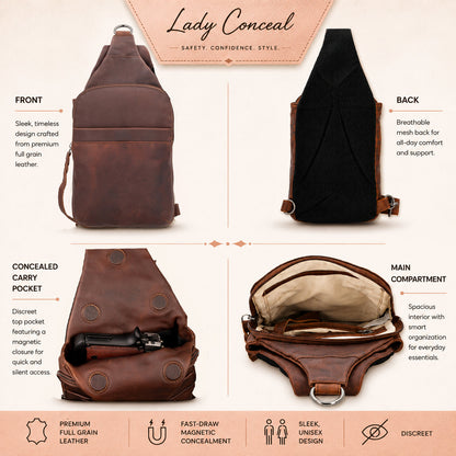Concealed Carry Unisex Dakota Leather Sling by Lady Conceal - Large and Regular Size