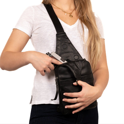 Concealed Carry Unisex Dakota Leather Sling by Lady Conceal - Large and Regular Size